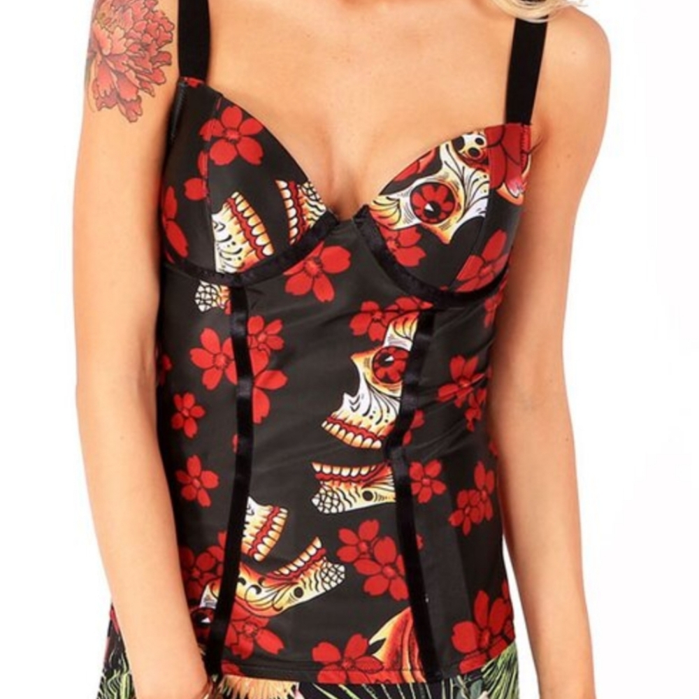 Iron Fist Dia de los Muertes Day of the Dead Sugar Skull Siesta corset top NWTxl